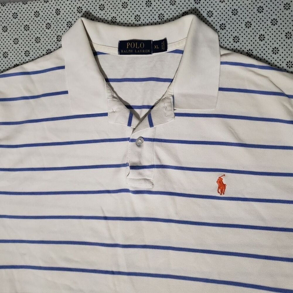 Polo Ralph Lauren Men's XL White & Blue Striped Short Sleeve Shirt Pony Logo